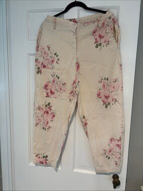 Magnolia Pearl Cream Jeans with Pink Rose Print